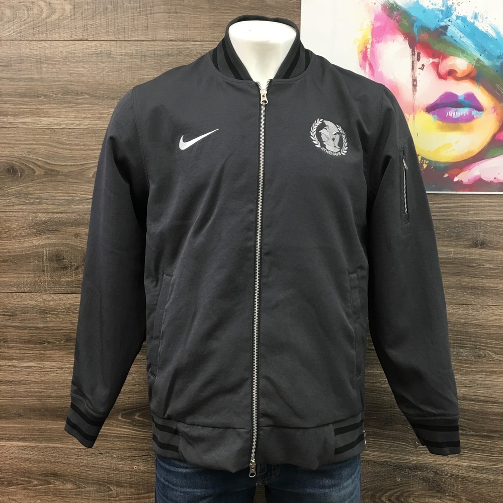 Nike Mens Sideline Varsity Bomber Jacket Grey Fleece Lined FJ9569-060 Size L